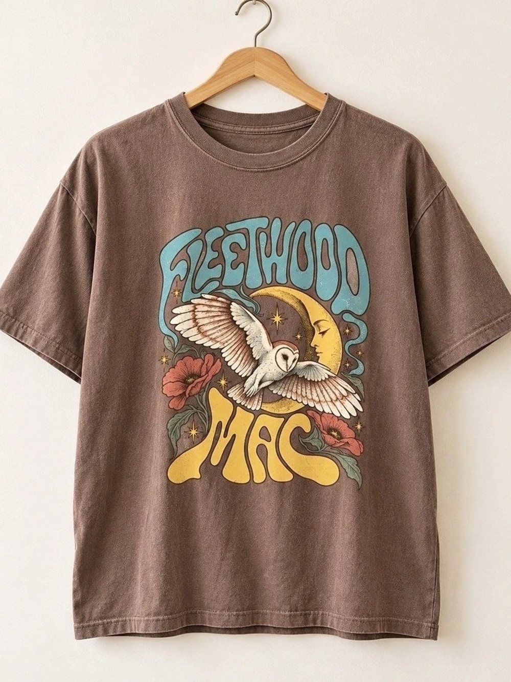 Gildan Owl Moon Floral Graphic T-Shirt BrownSanava For Unisex